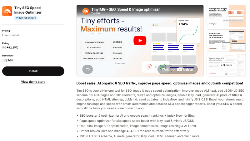 tiny seo speed Shopify apps