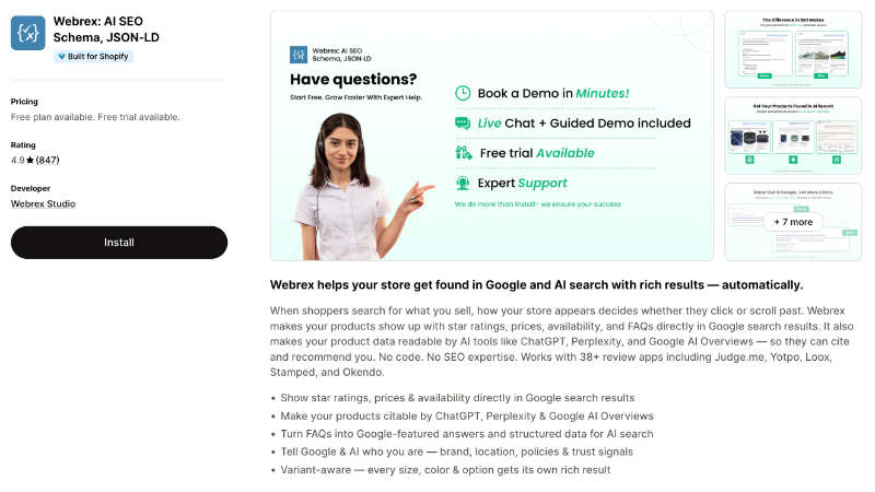 webrex Shopify schema SEO app