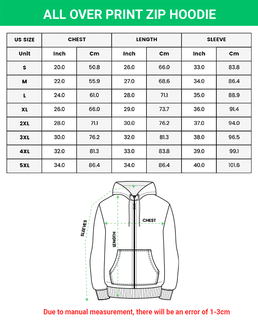 custom zip hoodie chart