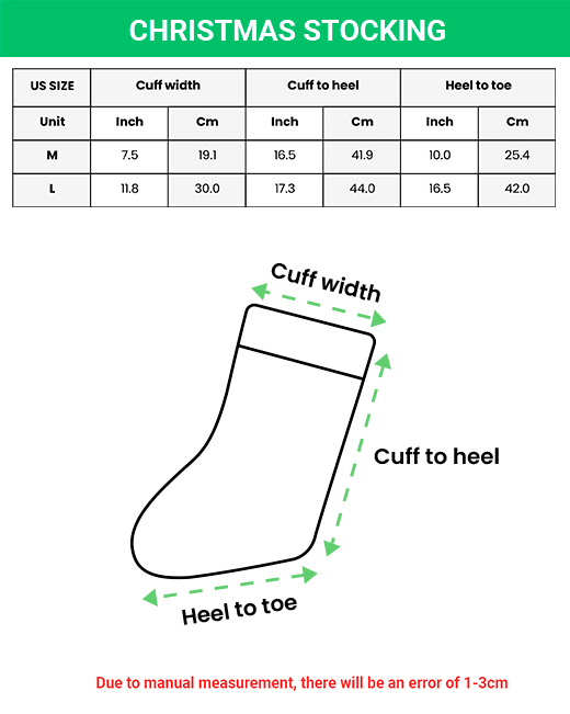 print on demand Christmas stockings size guide