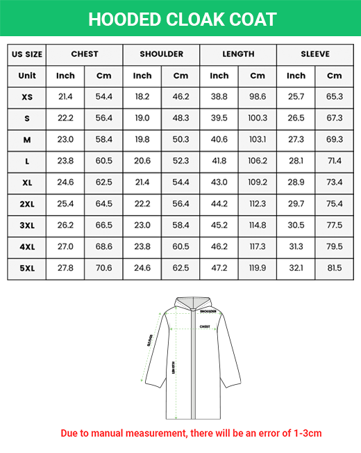 print hooded jacket size chart