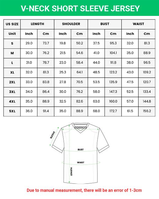 v neck jersey t shirt size chart