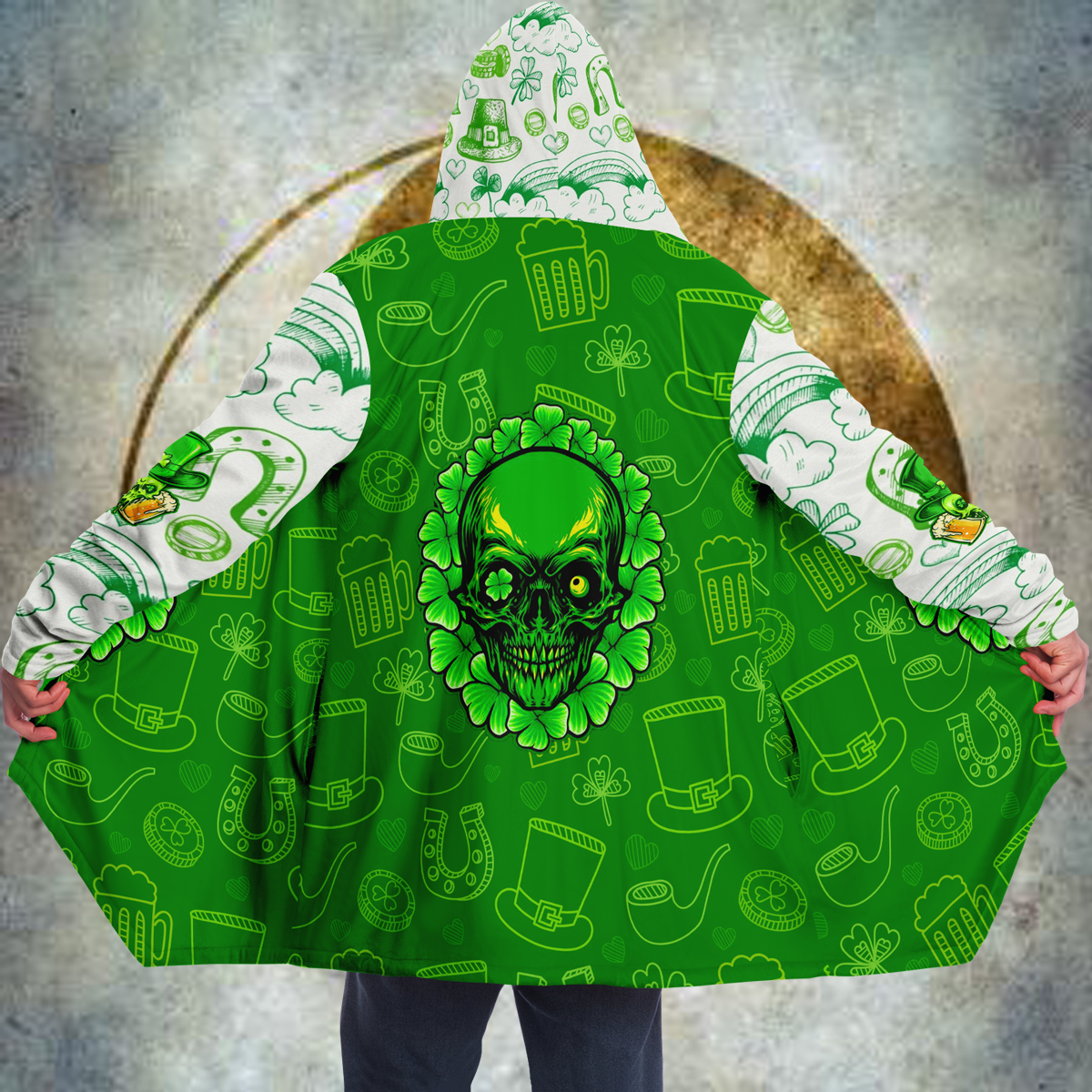 All-Over Print Men's Horn Button Long Fleece Windbreaker (Made In China)