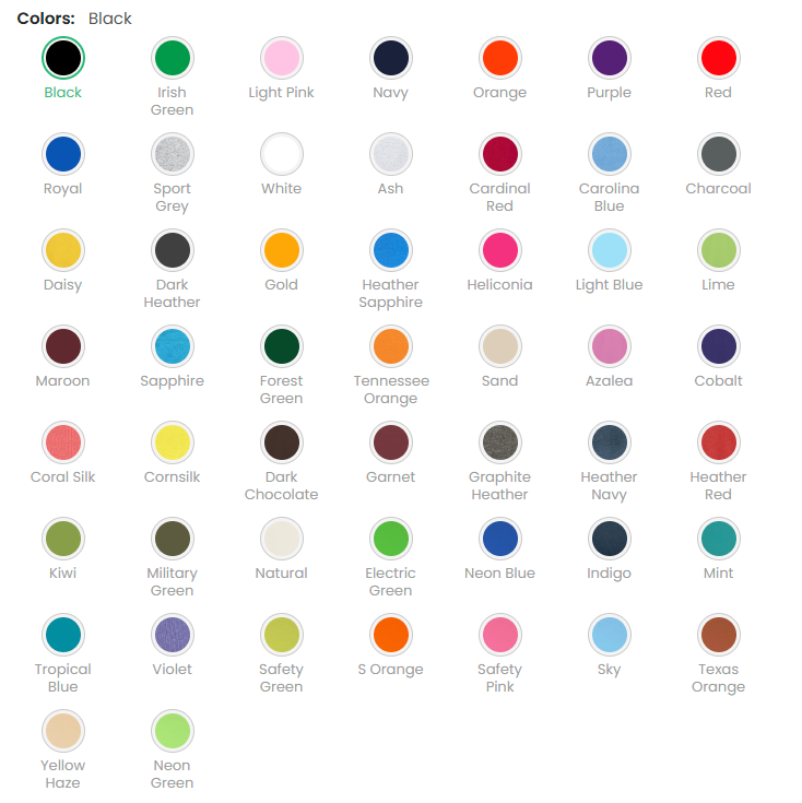 gildan youth color chart