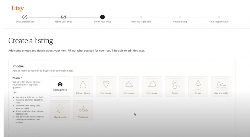 Create a listing on Etsy