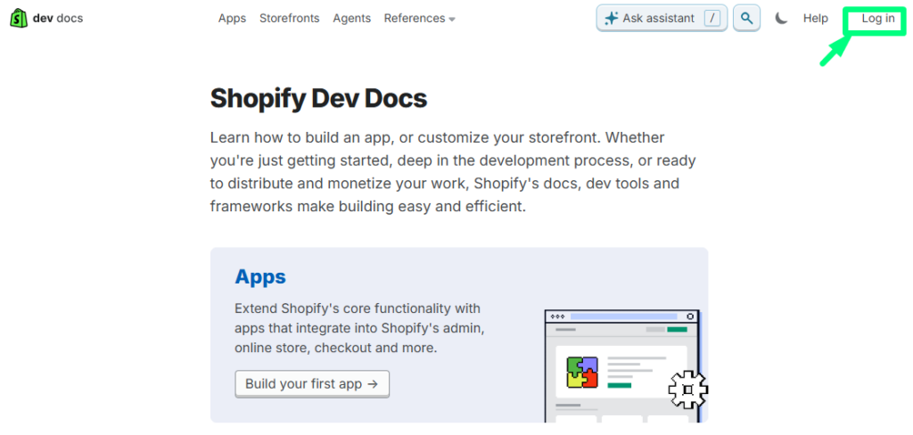 login shopify dev