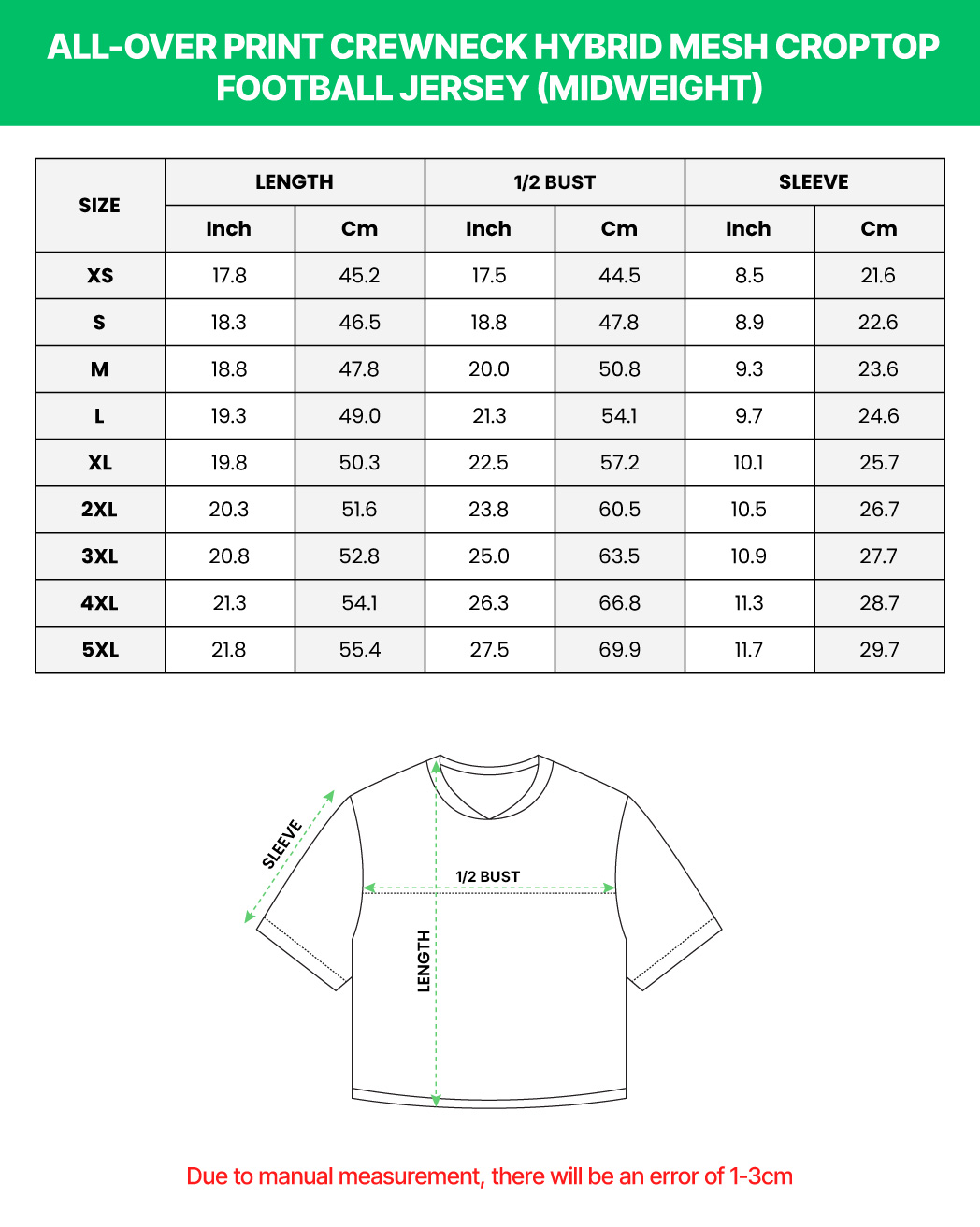 All-over Print Crewneck Hybrid Mesh Crop Top Football Jersey (Midweight)