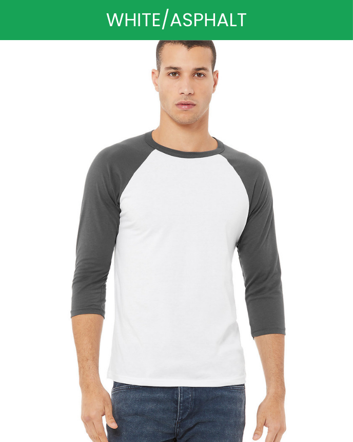 Unisex 3/4 Sleeve Baseball T-shirt Bella Canvas 3200 White Asphalt