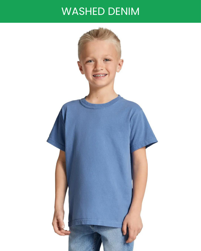Heavyweight Youth T-Shirt Comfort Colors 9018 (Made in US) washed denim