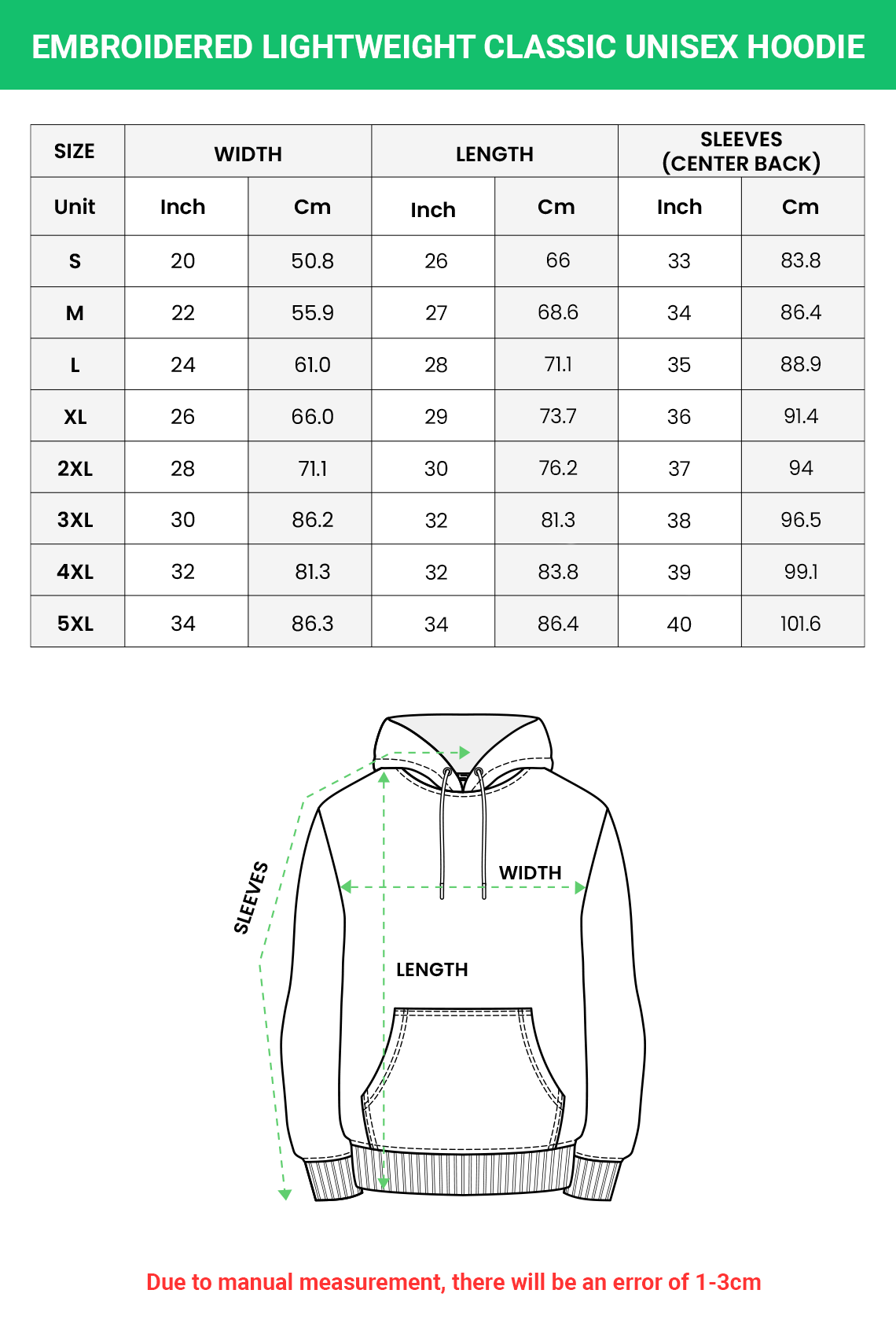 Embroidered Lightweight Classic Unisex Hoodie