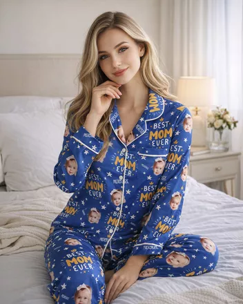 All-over Print Satin Long-Sleeve Pajama Shirt