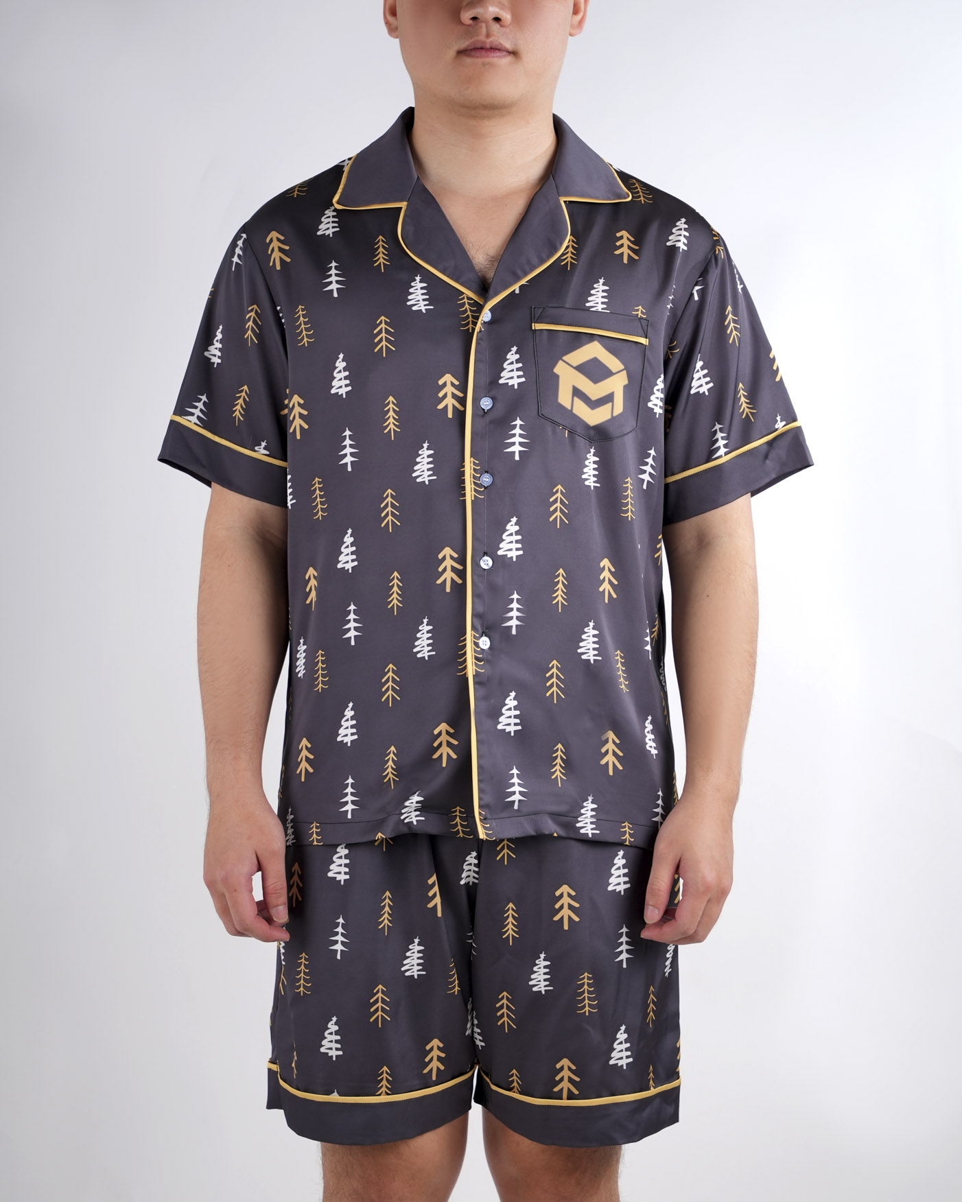 All-over Print Men's Satin Short-sleeve Pajamas Set