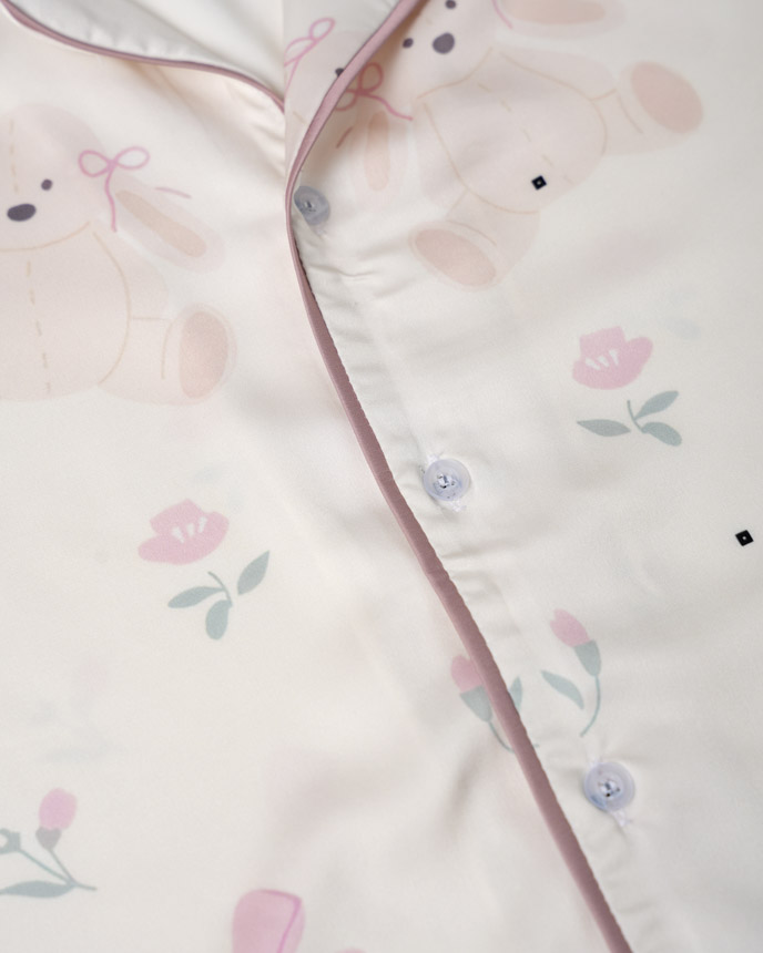 All-over Print Satin Short-Sleeve Pajamas Set Without Pocket (Loose Shorts)