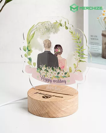 Engraved Custom Shape Photo Night Light (Beech wood base)