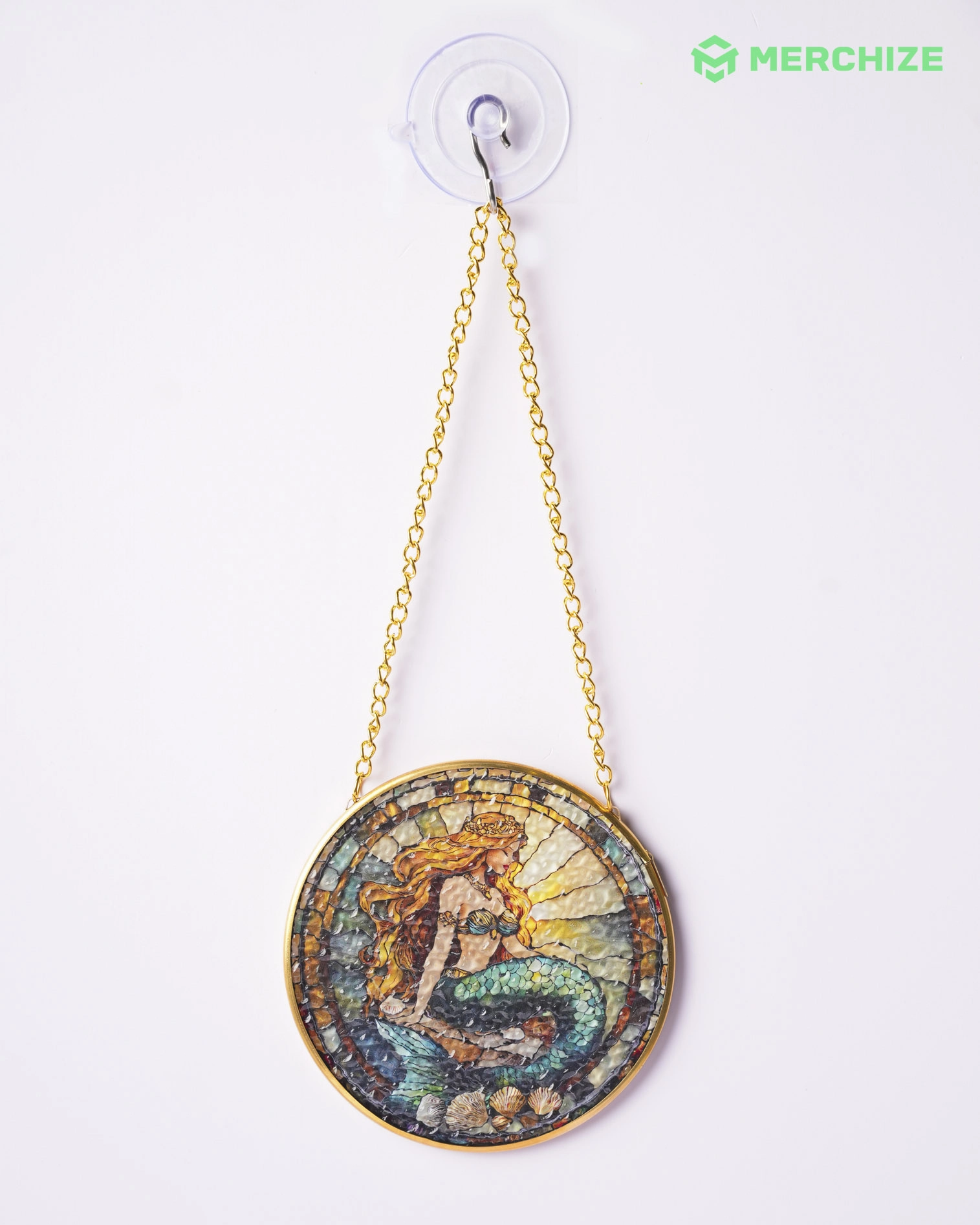 Stained Glass Suncatcher for Window Hanging (Golden Frame)