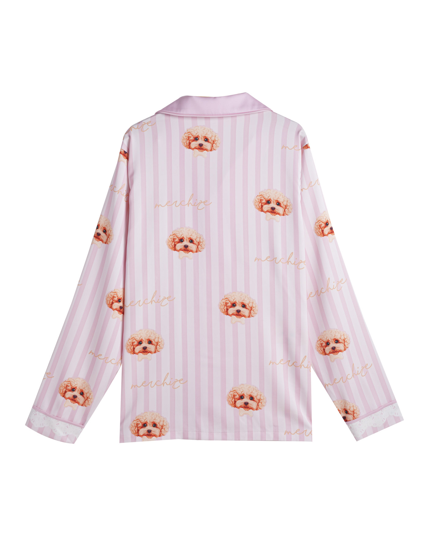 All-over Print Satin Long-Sleeve Pajama Shirt (No Pocket)