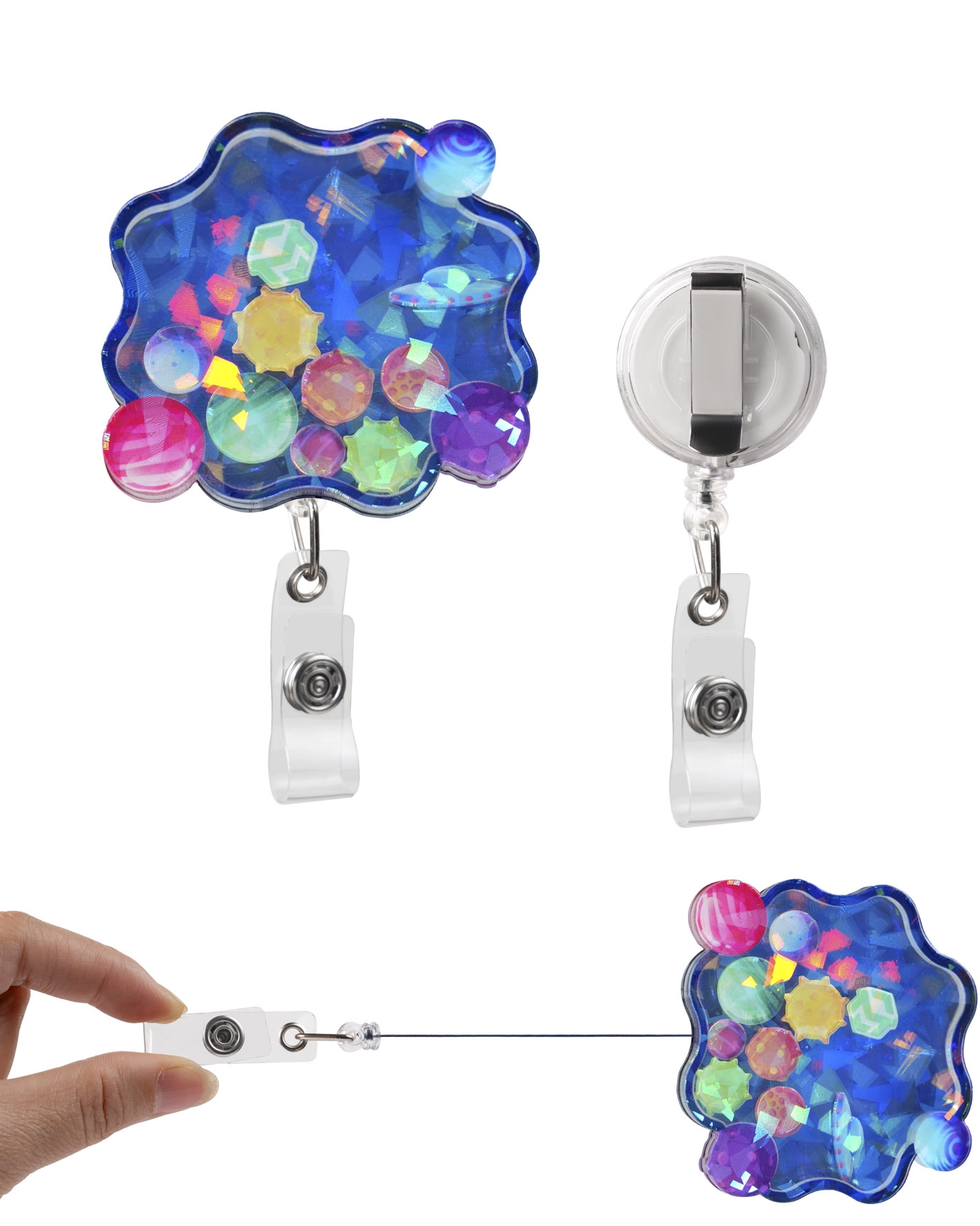 custom shape hologram shaker badge reel