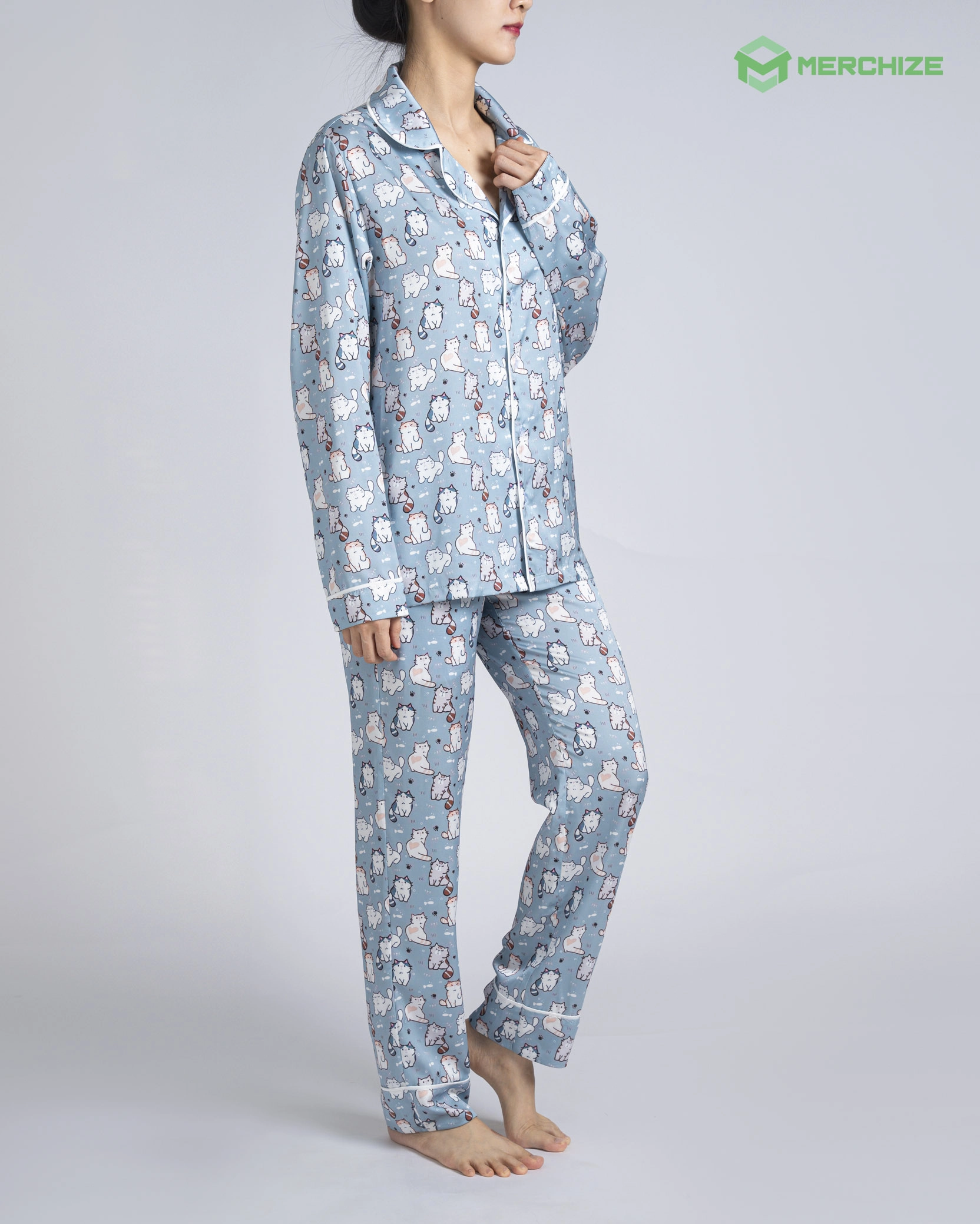All-over Print Satin Pajamas Set (No Pocket)