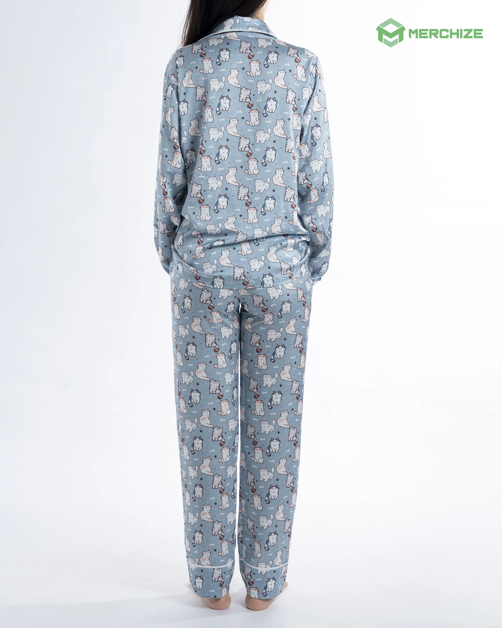 All-over Print Satin Pajamas Set (No Pocket)
