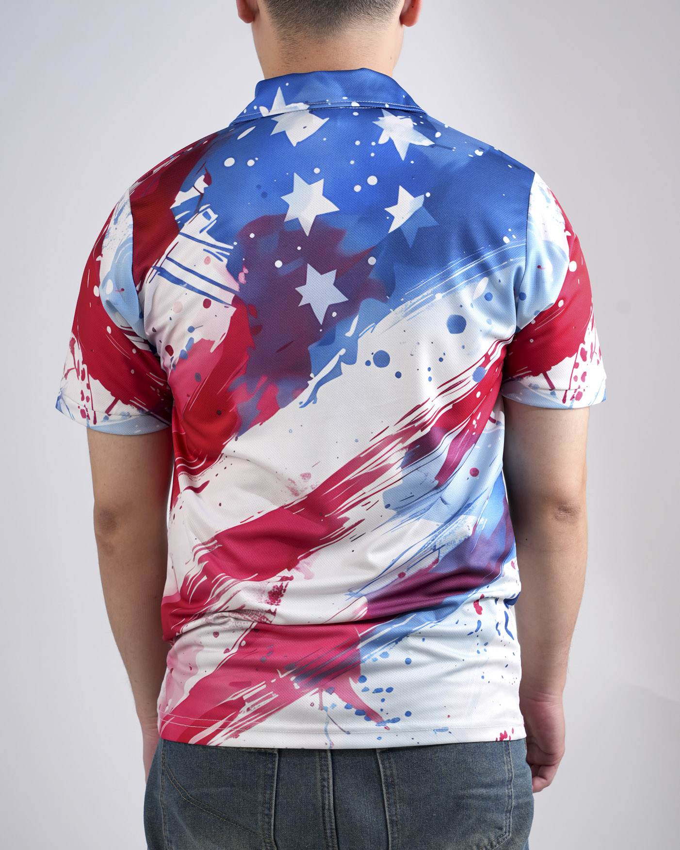All-over Print Zip Polo Shirt (Lightweight)