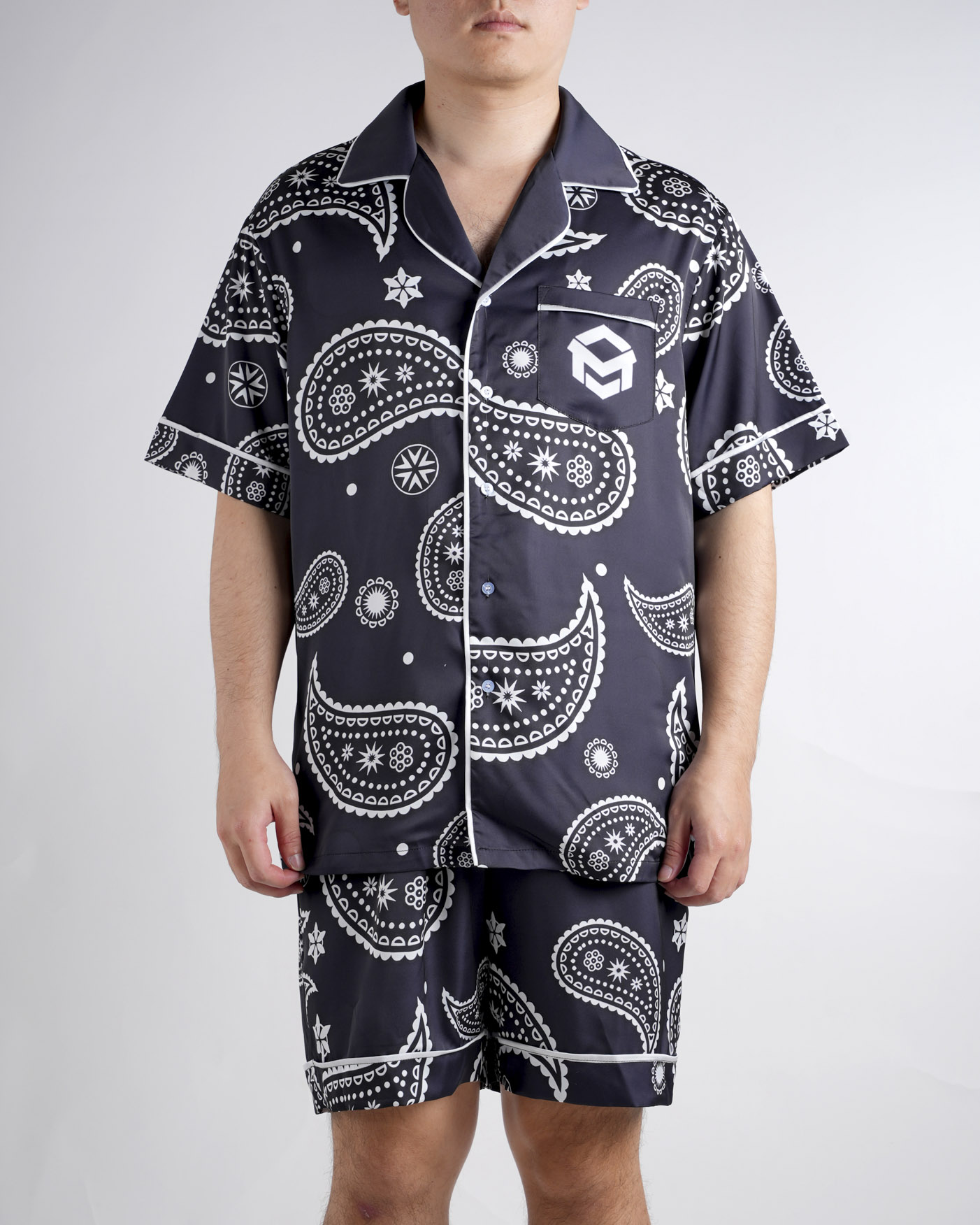 All-over Print Men's Satin Short-sleeve Pajamas Set