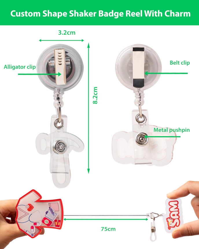 Custom Shape Shaker Badge Reel With Charm
