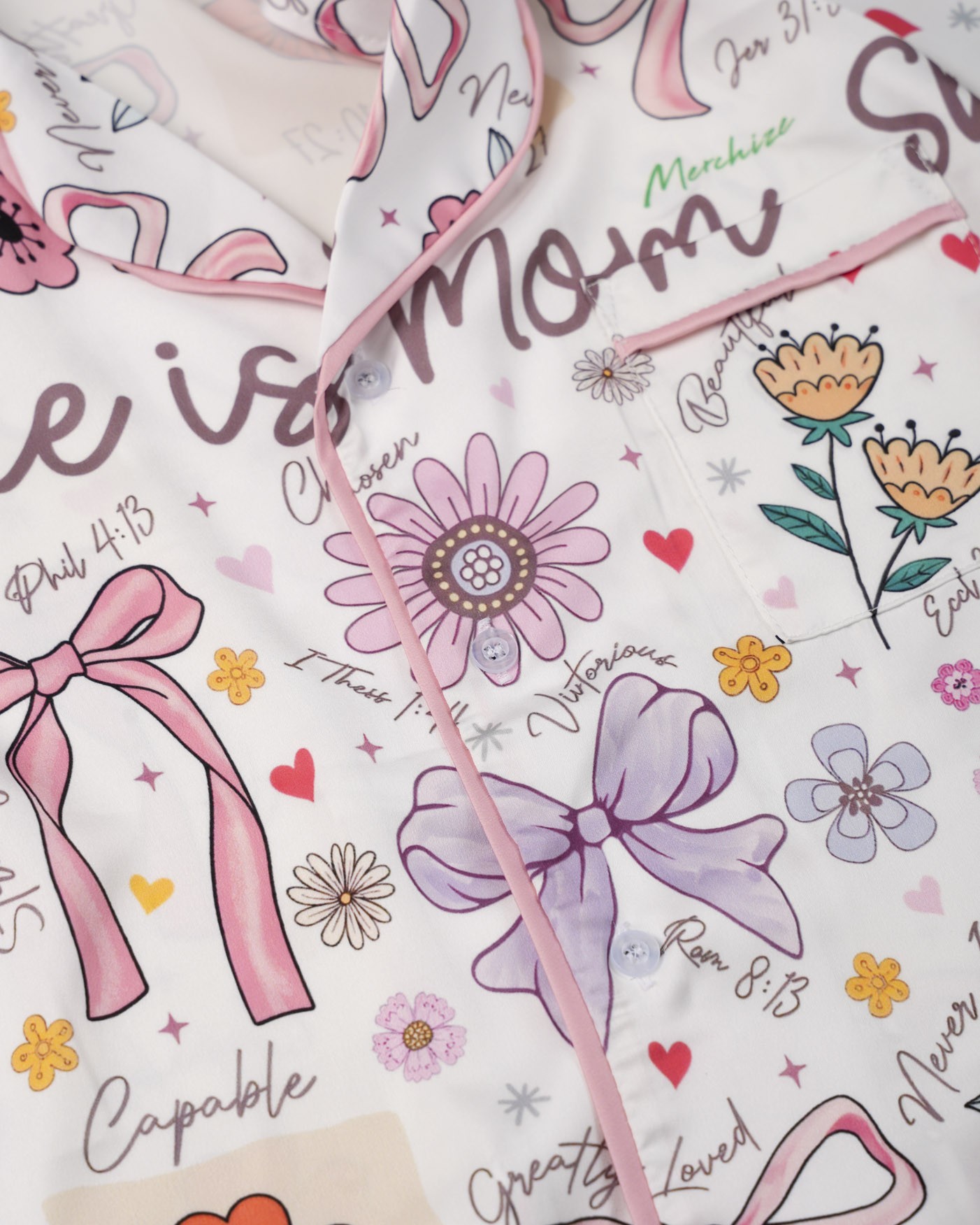 All-over Print Satin Long-Sleeve Pajama Shirt
