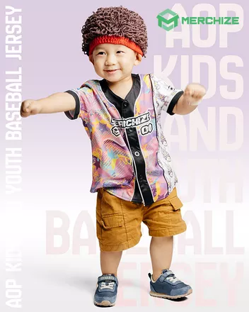 All-over Print Kids and Youth Baseball Jersey Without Piping