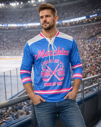  All-over Print Lace Neck Hockey Jersey with Shoulder Yoke