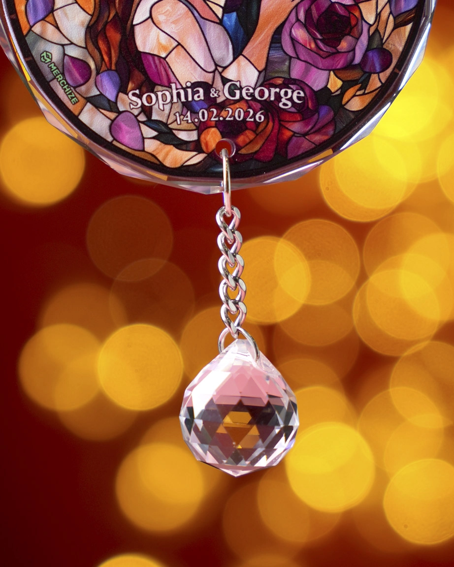 2-side Printed Glass Ornament With Crystal Charm